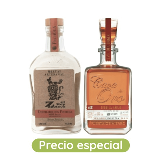 Imagen de Combo Mezcal + Tequila (mezcal artesanal espadín con pechuga El Rey Zapoteco 750ml y tequila añejo Cava de Oro 750ml)
