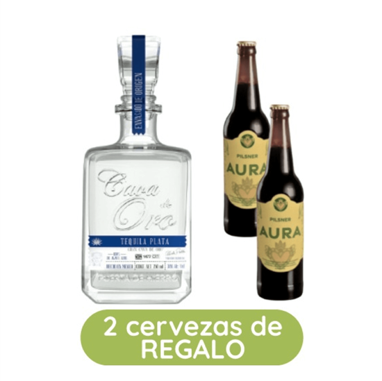 Imagen de PROMOCIÓN tequila plata Cava de Oro 750ml + 2 cervezas artesanales pilsner Aura DE REGALO