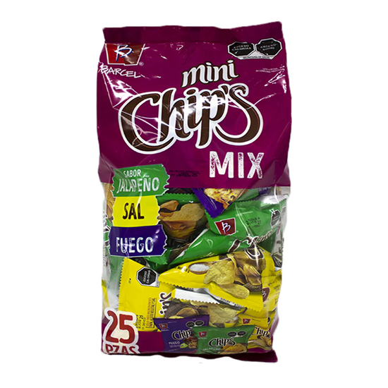 Imagen de Papas fritas Barcel Mini Chip's Mix (sal, fuego y jalapeño) 25 pzas de 18g c/u (450g)