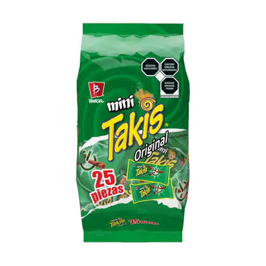 Imagen de Botana de maíz sabor taco Barcel Mini Takis Original bolsa con 25 pzas de 35g c/u (875g)