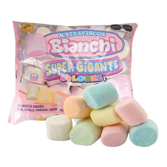 Imagen de Bombones redondos de colores sabores frutales surtidos De la Rosa Malvaviscos Bianchi Súper Gigante 840g