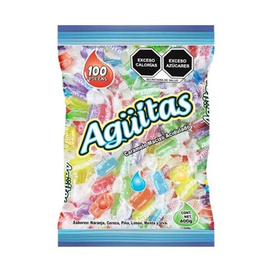 Imagen de Caramelo macizo acidulado de sabores frutales surtidos Agüitas 100 pzas (400g)