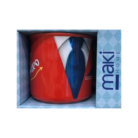 Imagen de Taza jumbo de porcelana color rojo con diseño de corbata y frase “Te admiro” edición Día del Padre Maki Home (480ml)