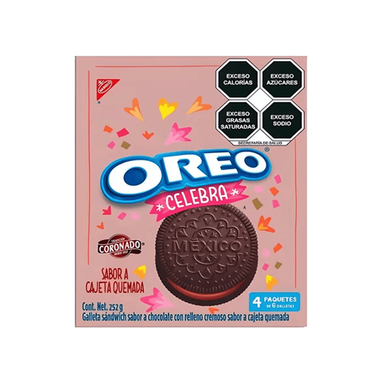 Imagen de Galleta Oreo Celebra sabor cajeta quemada Coronado 4 paquetes de 6 galletas c/u (252g)