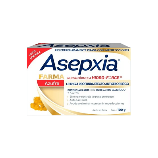 Imagen de Jabón en barra para piel extremadamente grasa con imperfecciones Azufre limpieza intensa Efecto anti-sebo Asepxia Farma 100g