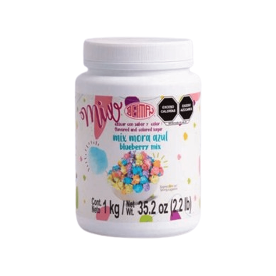 Imagen de Azúcar para dulces y palomitas con sabor y color mora azul Deiman Mix 1kg