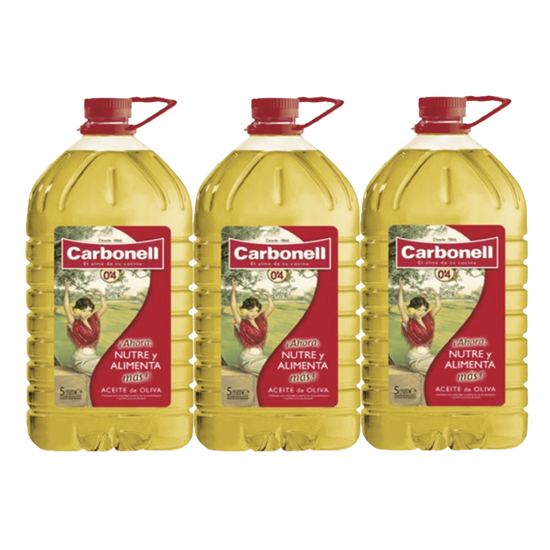 Imagen de Aceite de oliva ideal para cocinar, asar y freír Carbonell Clásico Tamaño Ahorro caja con 3 pzas de 5L c/u