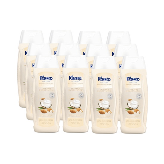 Imagen de Jabón líquido corporal crema de coco y almendras Kleenex Cuidado Humectante caja con 12 pzas de 400ml c/u