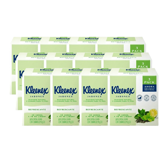 Imagen de Jabón corporal en barra té verde y té de limón Kleenex Refrescante caja con 12 3-Pack de 330g c/u