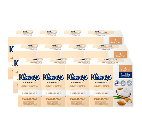Imagen de Jabón corporal en barra crema de coco y almendras Kleenex Humectante caja con 12 3-Pack de 330g c/u