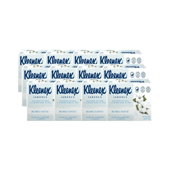 Imagen de Jabón corporal en barra flor de algodón y jazmín Kleenex Humectante caja con 12 pzas de 135g c/u