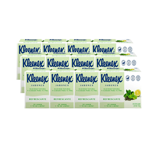 Imagen de Jabón corporal en barra té verde y té de limón Kleenex Refrescante caja con 12 pzas de 135g c/u