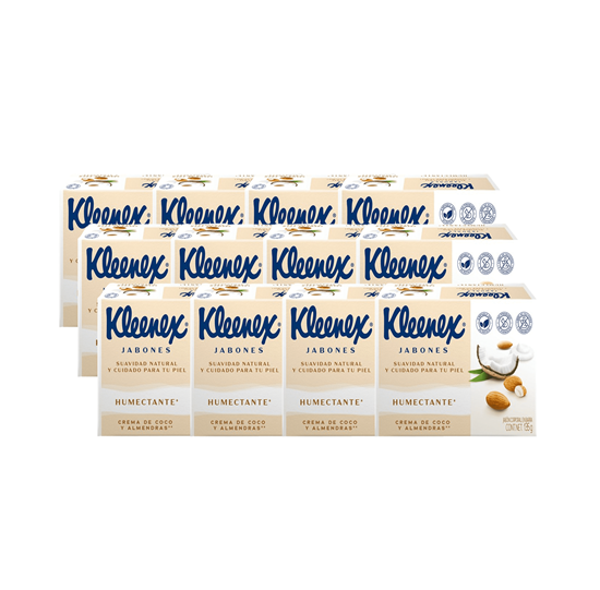 Imagen de Jabón corporal en barra crema de coco y almendras Kleenex Humectante caja con 12 pzas de 135g c/u