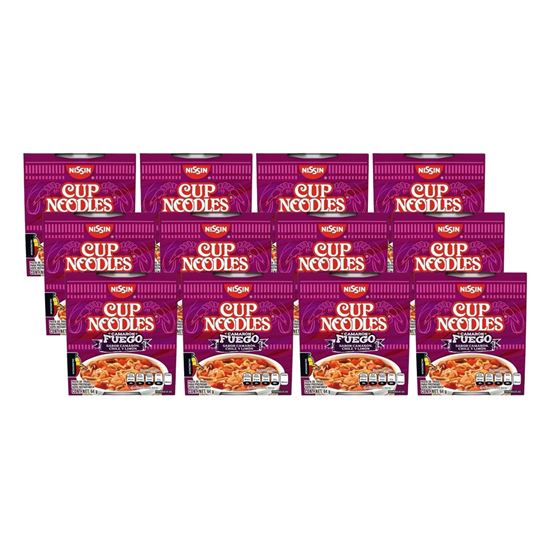 Imagen de Sopa instantánea sabor camarón, chile y limón Nissin Cup Noodles Camarón Fuego caja con 12 pzas de 64g c/u