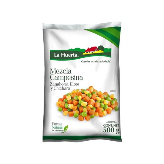 Imagen de Mezcla Campesina de vegetales (zanahoria, elote y chícharo) congelados La Huerta 500g