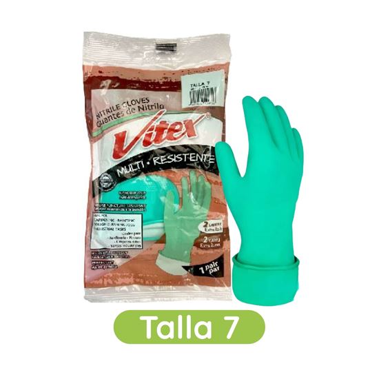 Imagen de Guantes multiusos de nitrilo antiderrapantes 2 capas extra suave talla 7 Vitex Multi Resistente 1 par