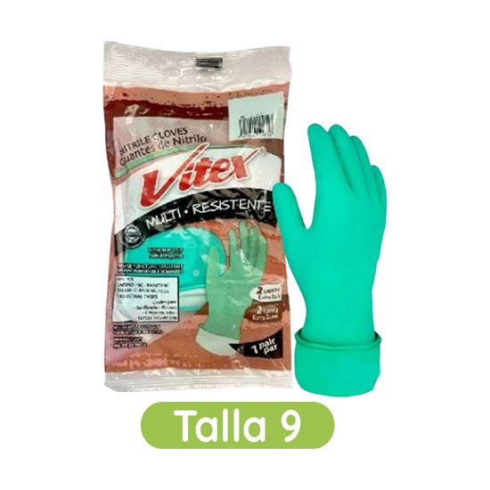 Imagen de Guantes multiusos de nitrilo antiderrapantes 2 capas extra suave talla 9 Vitex Multi Resistente 1 par