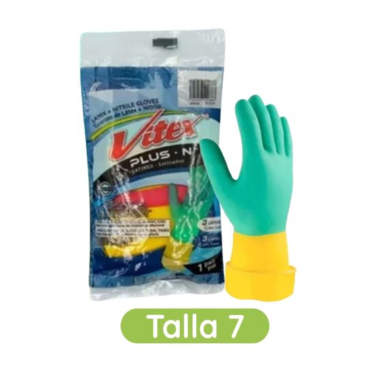 Imagen de Guantes multiusos de látex + nitrilo satinados 3 capas extra suave talla 7 Vitex Plus N 1 par