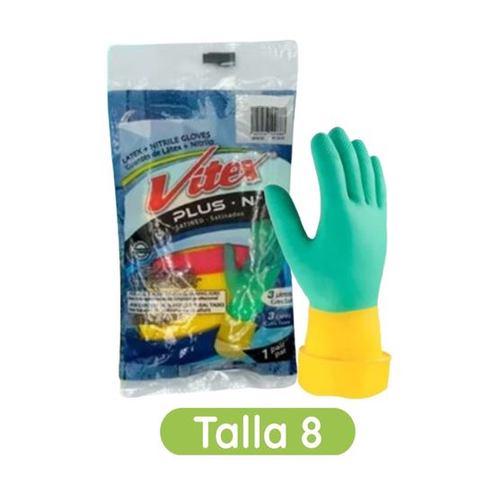 Imagen de Guantes multiusos de látex + nitrilo satinados 3 capas extra suave talla 8 Vitex Plus N 1 par