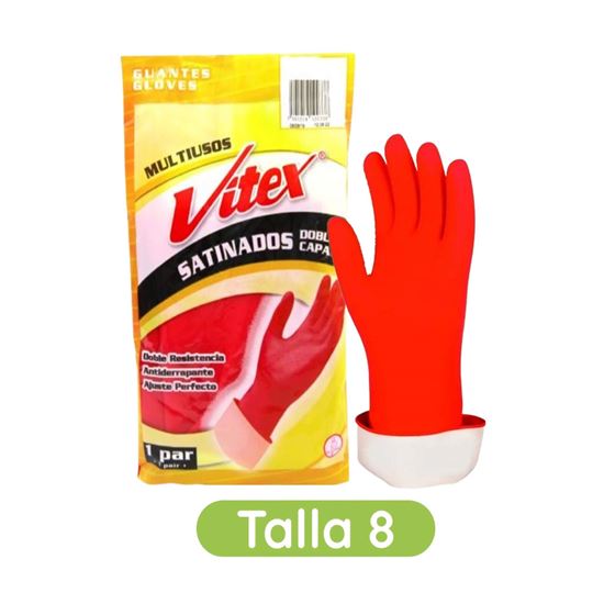 Imagen de Guantes multiusos antiderrapantes talla 8 Vitex Satinados Doble Capa 1 par