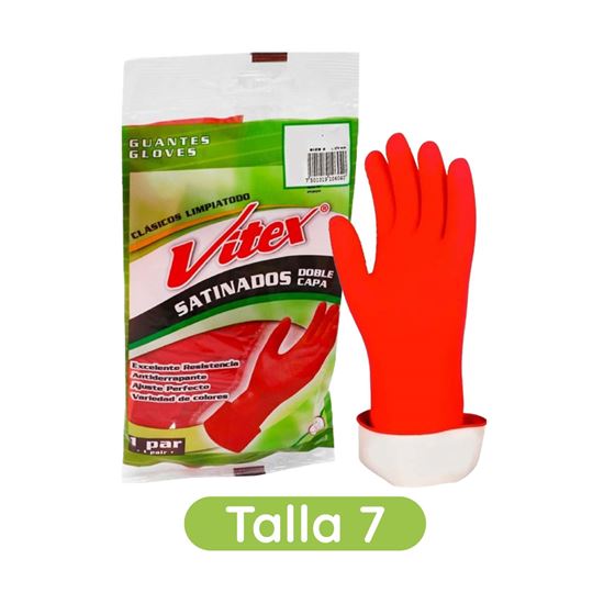 Imagen de Guantes clásicos limpiatodo antiderrapantes talla 7 Vitex Satinados Doble Capa 1 par