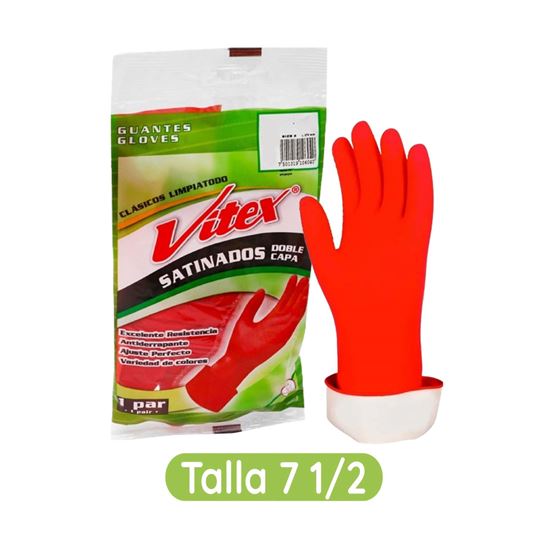 Imagen de Guantes clásicos limpiatodo antiderrapantes talla 7 1/2 Vitex Satinados Doble Capa 1 par