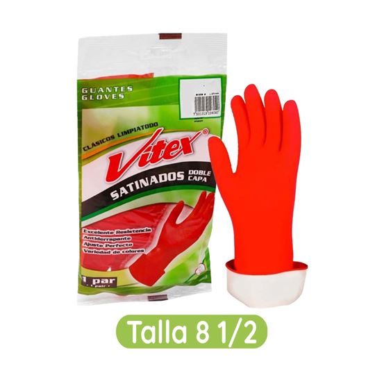 Imagen de Guantes clásicos limpiatodo antiderrapantes talla 8 1/2 Vitex Satinados Doble Capa 1 par
