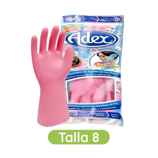 Imagen de Guantes multiusos de látex color rosa talla 8 Adex Afelpado Clásico 1 par