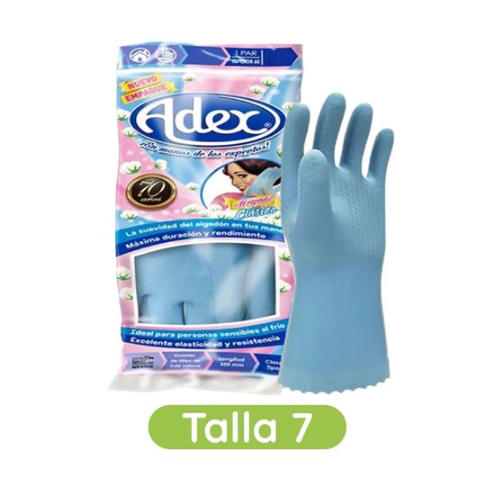 Imagen de Guantes multiusos de látex color azul talla 7 Adex Afelpado Clásico 1 par