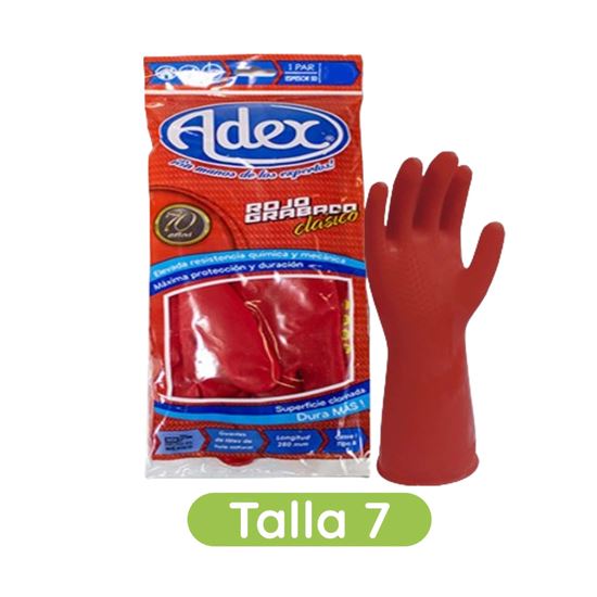 Imagen de Guantes multiusos de látex talla 7 Adex Rojo Grabado Clásico 1 par