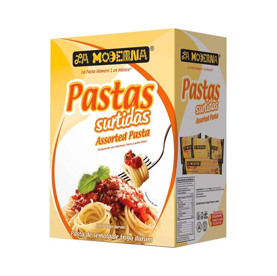 Imagen de Pastas surtidas (codo #2, fideo #0, munición y spaghetti) La Moderna caja con 20 pzas de 200g c/u (4kg)