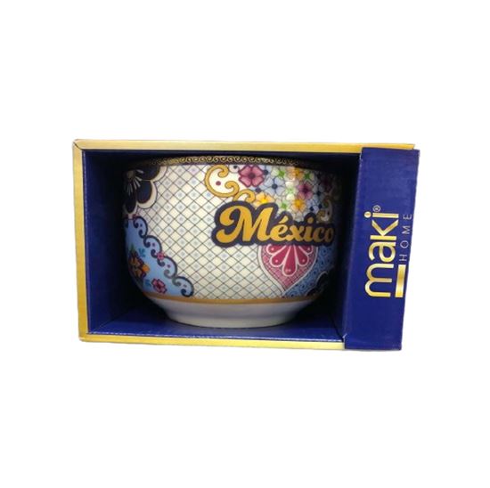 Imagen de Tazón de porcelana con diseño tipo talavera patrón flores de colores con frase "México" Maki Home