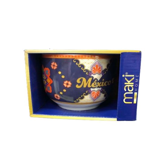 Imagen de Tazón de porcelana con diseño tipo talavera patrón morado con frase "México" Maki Home