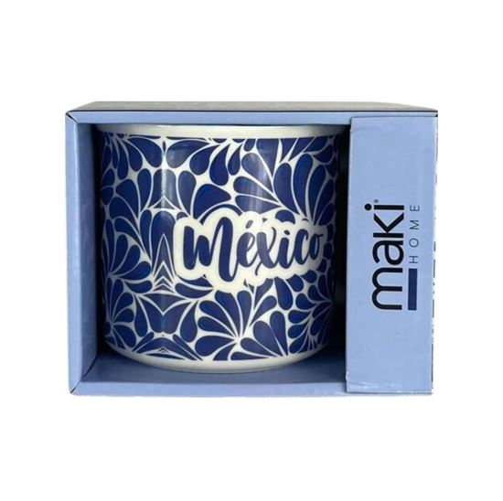 Imagen de Taza jumbo de porcelana con diseño tipo talavera patrón de pétalos y frase "México" Maki Home