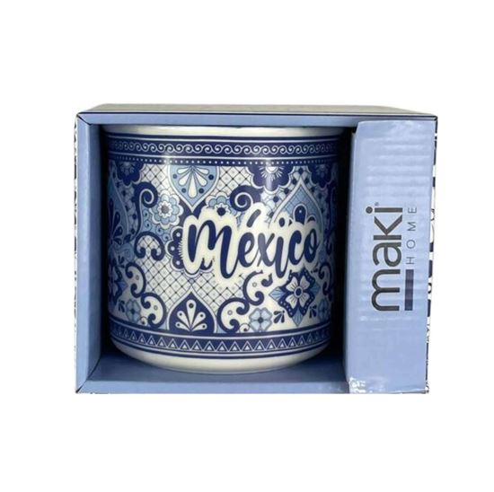 Imagen de Taza jumbo de porcelana con diseño tipo talavera patrón de flores y frase "México" Maki Home