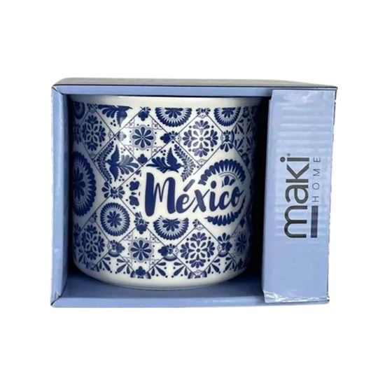 Imagen de Taza jumbo de porcelana con diseño tipo talavera patrón rombos y frase "México" Maki Home
