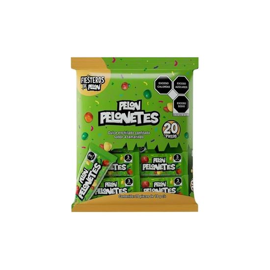Imagen de Dulce enchilado confitado sabor tamarindo Pelón Pelonetes Fiesteros 20 pzas de 10g c/u (200g)