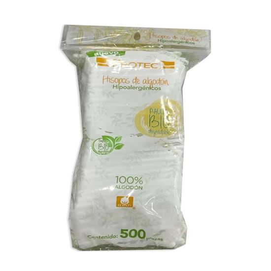 Imagen de Hisopos de algodón (cotonetes) hipoalergénicos palillo biodegradable Protec 500 pzas