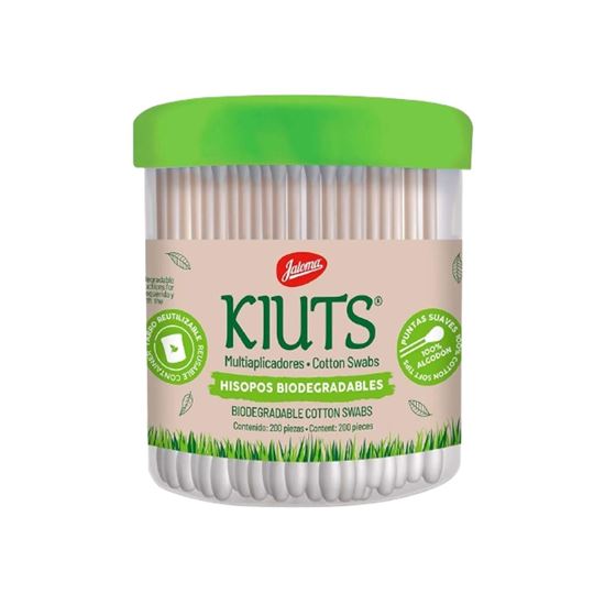 Imagen de Multiaplicadores hisopos de algodón (cotonetes) biodegradables Jaloma Kiuts en tarro 200 pzas