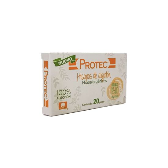 Imagen de Hisopos de algodón (cotonetes) hipoalergénicos palillo biodegradable Protec 20 pzas