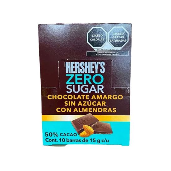 Imagen de Chocolate amargo sin azúcar con almendras Hershey's Zero Sugar 10 barras de 15g c/u