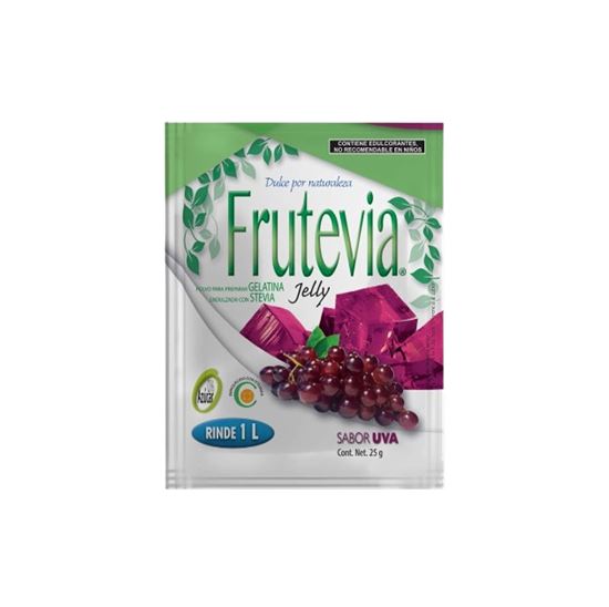 Imagen de Polvo para gelatina sabor uva sin azúcar endulzada con stevia Frutevia Jelly 25g