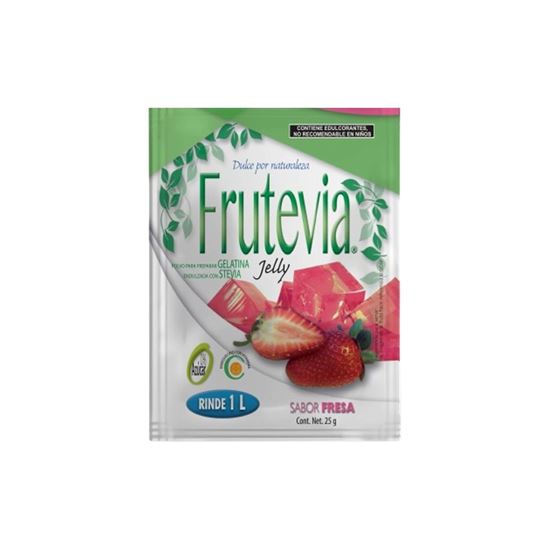 Imagen de Polvo para gelatina sabor fresa sin azúcar endulzada con stevia Frutevia Jelly 25g