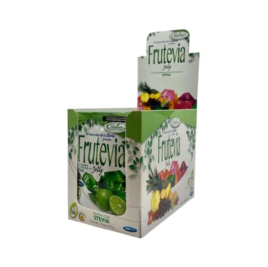 Imagen de Polvo para gelatina sabor limón sin azúcar endulzada con stevia Frutevia Jelly caja con 24 sobres de 25g c/u (600g)