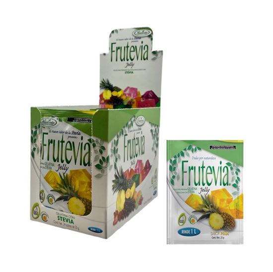 Imagen de Polvo para gelatina sabor piña sin azúcar endulzada con stevia Frutevia Jelly caja con 48 sobres de 25g c/u (1.2kg)