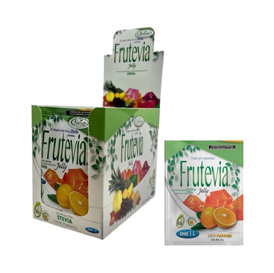 Imagen de Polvo para gelatina sabor naranja sin azúcar endulzada con stevia Frutevia Jelly caja con 48 sobres de 25g c/u (1.2kg)