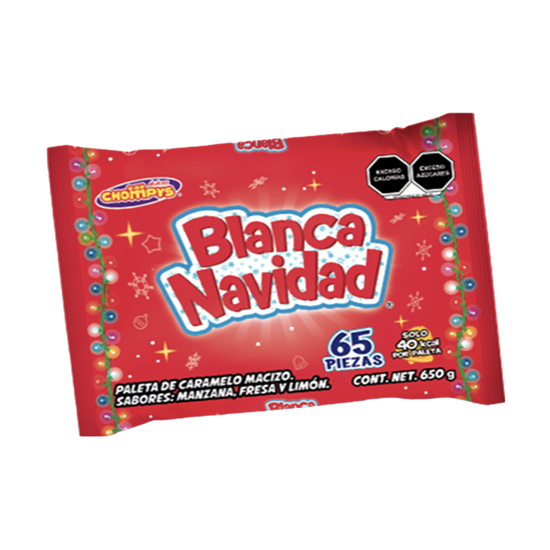 Imagen de Paletas de caramelo sabores frutales Dulces Chompys Blanca Navidad 65 pzas (650g)