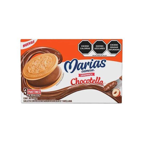 Imagen de Galleta con relleno sabor a chocolate y avellana Marías Gamesa Sándwich Chocotella 3 paketines de 10 galletas c/u (210g)