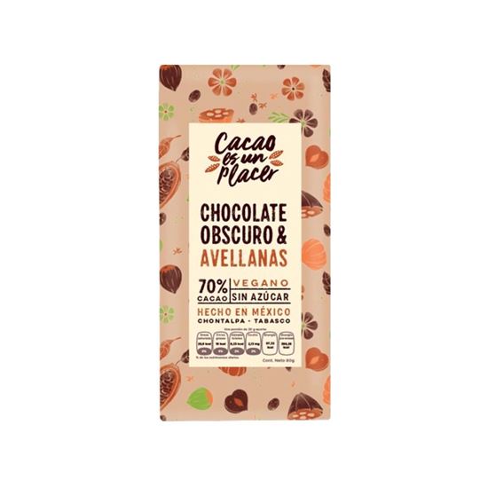 Imagen de Chocolate obscuro & avellanas 70% cacao vegano sin azúcar Cacao es un Placer 80g