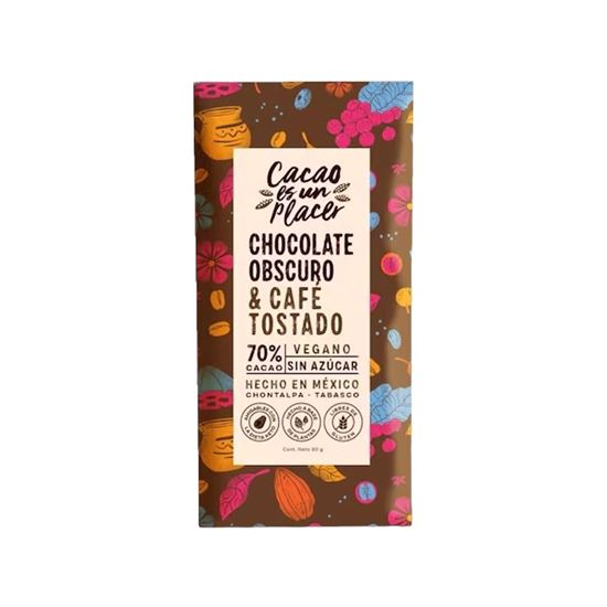 Imagen de Chocolate obscuro & café tostado 70% cacao vegano sin azúcar Cacao es un Placer 80g